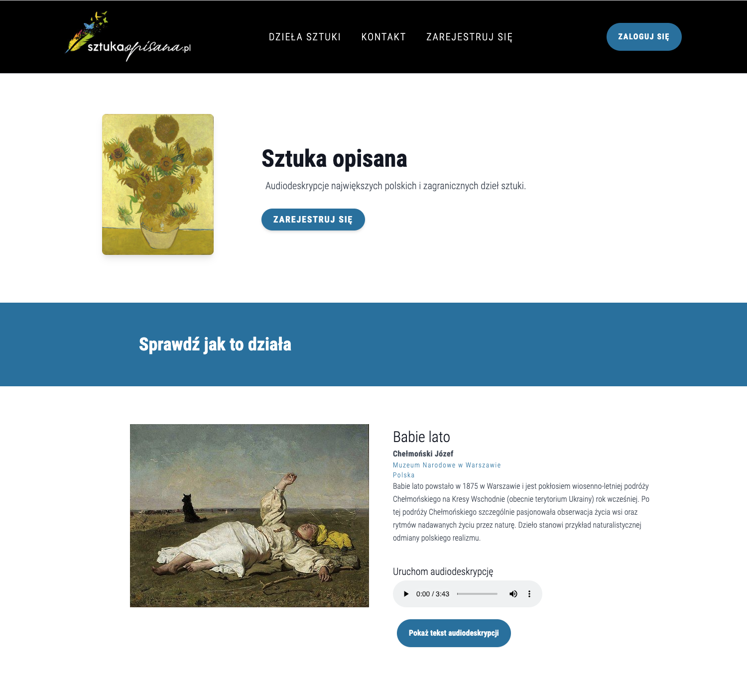 Zrzut ekranu - strona główna serwisu sztukaopisana.pl